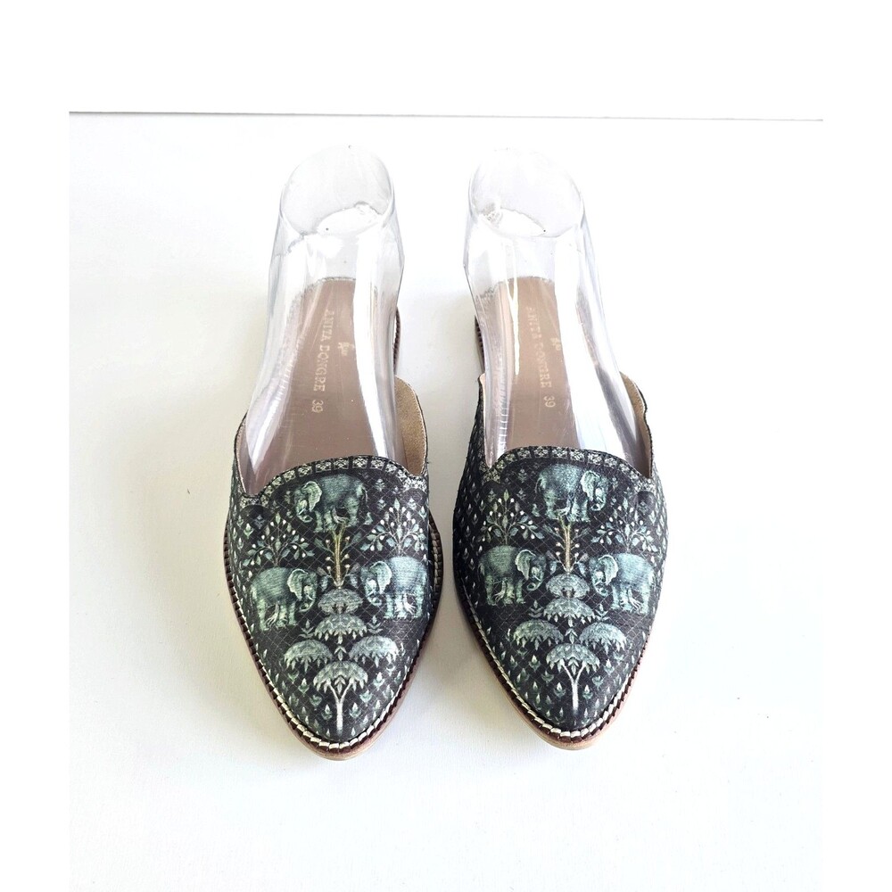 ANITA DONGRE Mules Dk Print Elephant Trees Fabric Flats Slip On Almond Toe 39 9